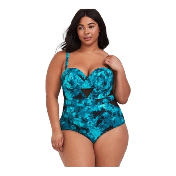 TORRID Vixen Green Palm Mesh Inset One-Piece Swimsuit Size 3 - Picture 5 of 7